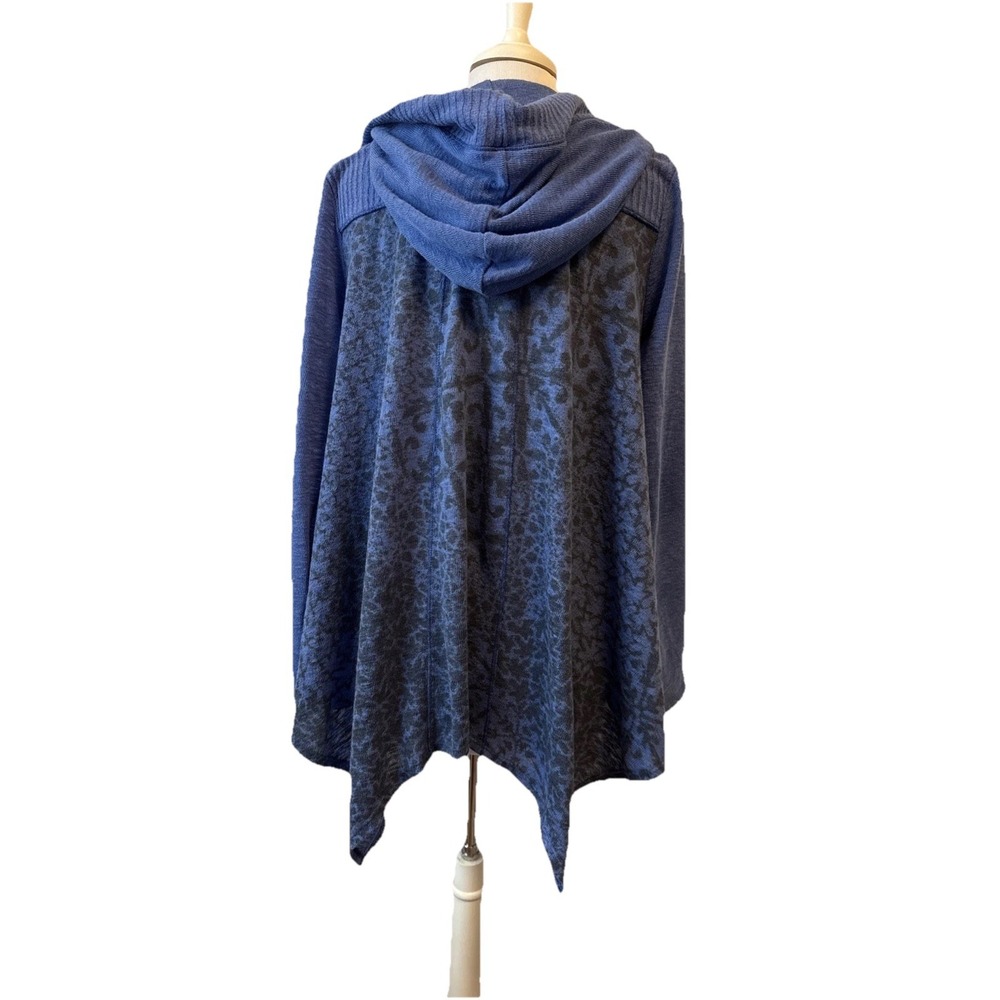 Prana Cobalt Blue Hilo Hooded Asymmetric Cardigan Womens L Edgy Cozy Staple